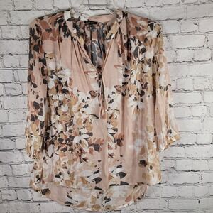 Ava & Grace Blouse Womens Large Pink Floral Excellent Zip Neck 3/4 Sleeve Top